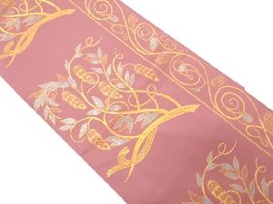 縞に枝葉模様織り出し袋帯